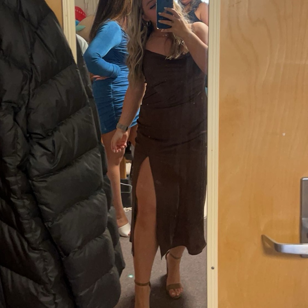 Brown Sleeveless Dress with Slit